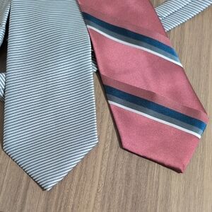 Vintage Wembley Striped Tie Set Bundle Pair Silver and Pink